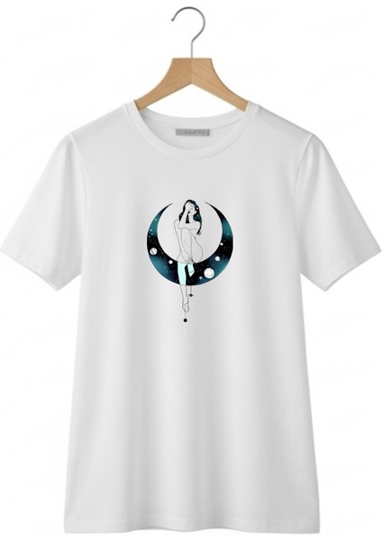 Moon Muse Baskılı Oversize Pamuklu Kadın T-Shirt indirimleri