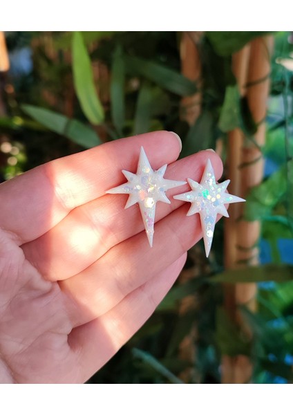 Starlight Glow El Yapımı Beyaz Işıltılı Kuzey Yıldızı Küpe