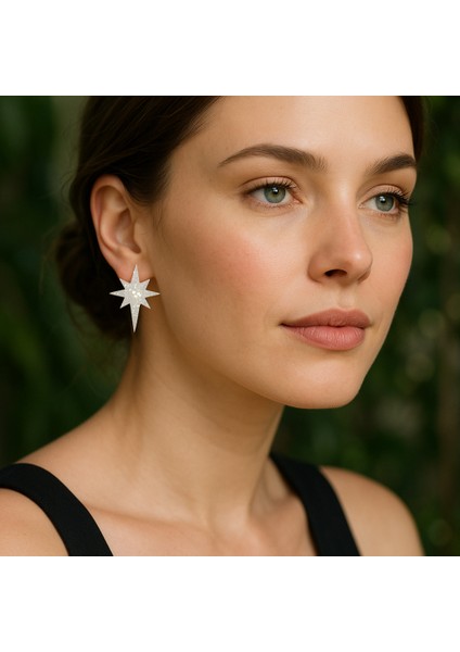 Starlight Glow El Yapımı Beyaz Işıltılı Kuzey Yıldızı Küpe modelleri