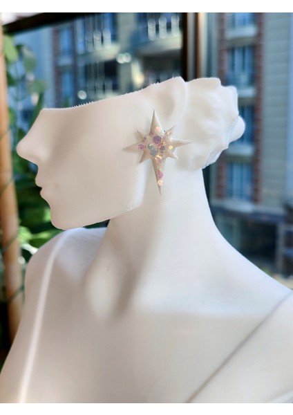 Starlight Glow El Yapımı Beyaz Işıltılı Kuzey Yıldızı Küpe fırsatları