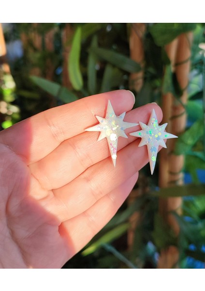 Starlight Glow El Yapımı Beyaz Işıltılı Kuzey Yıldızı Küpe indirimleri
