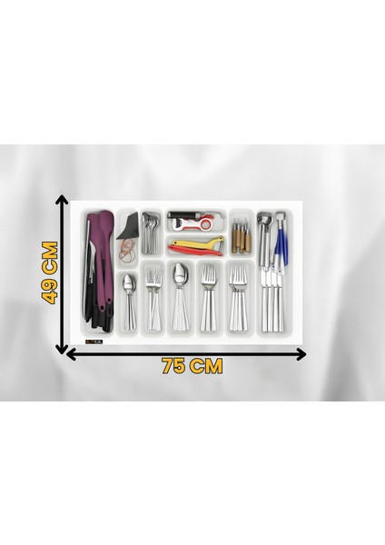 75x49 Cm. 12 Gözlü Beyaz Çekmece Içi Kaşıklık 69x41 Cm'e Kadar Kesilebilir