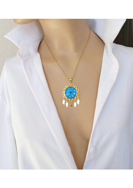 Çelik 9 Gözlü Süryani Nazar Kolyesi – 40+5 cm Ayarlanabilir Zincirli, Koruyucu Firuze Taşlı fiyatları