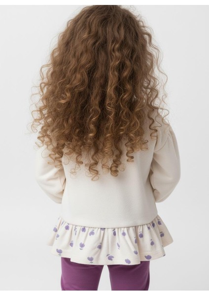 Kız Çocuk Oversize Çiçek Baskılı Pamuklu Ekru Sweatshirt modelleri