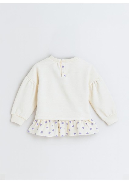 Kız Çocuk Oversize Çiçek Baskılı Pamuklu Ekru Sweatshirt indirimleri