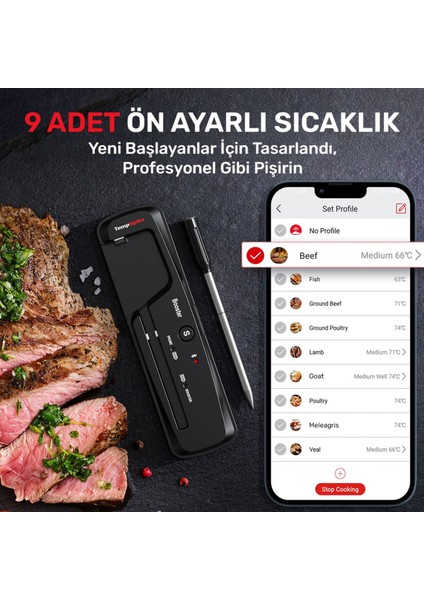 TP961 Şarjlı 150M Kablosuz Alarmlı 1problu Telefon Kontrollü Profesyonel Gıda Termometresi fiyatları