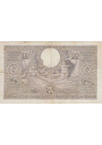 Belçika 100 Frank (20 Belgas) 1938 Iı. Dünya Savaşı Nazi Işgali Dönemi. Çok Temiz. fiyatları
