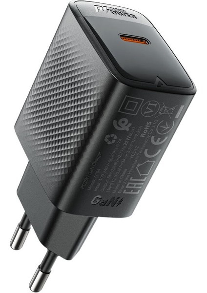 25W PD USB-C Hızlı Şarj Aleti Isı Düşüren GaN Destekli Akım Korumalı Güç Adaptörü iPhone & Android & iPad & MacBook Type-C - A104 (Acefast Türkiye Garantili)
