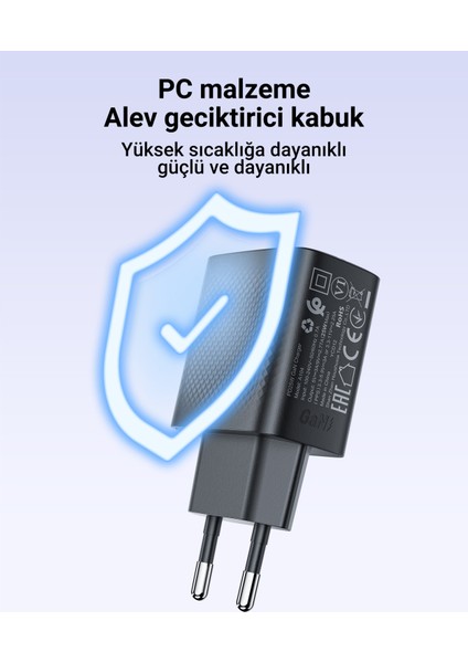 25W PD USB-C Hızlı Şarj Aleti Isı Düşüren GaN Destekli Akım Korumalı Güç Adaptörü iPhone & Android & iPad & MacBook Type-C - A104 (Acefast Türkiye Garantili)