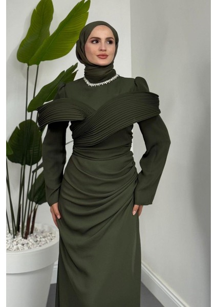 Lyra Pelerinli Balık Abiye Haki modelleri