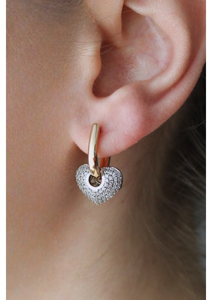 Vip Çelik Zirkon Taş Işleme Çıkarılabilir Uçlu Kalp Küpe