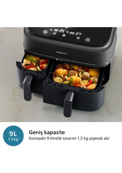 Çift Hazneli Airfryer 3000 Serisi, 9l, 2 Hazneli, Akıllı Kontrol, Siyah indirimleri