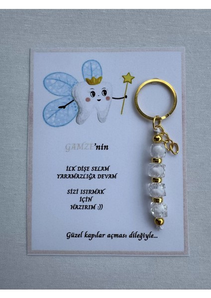 24 Adet Beyaz Renk Isme Özel Ilk Dişim Çıktı Diş Partisi Diş Buğdayı Hatırası Hediyelik Anahtarlık