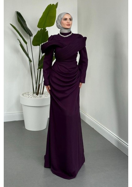 Lyra Pelerinli Balık Abiye Mor