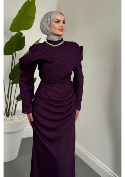 Lyra Pelerinli Balık Abiye Mor modelleri