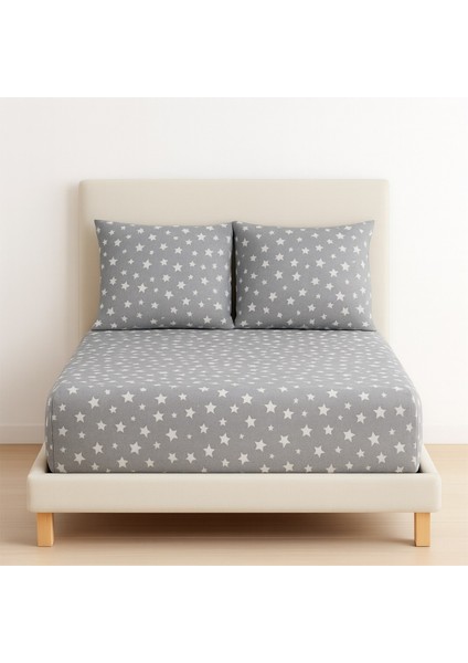 Desenli 160 x 200 cm Çift Kişilik Gri Yıldız Lastikli Çarşaf ve 2 Adet Yastık Kılıfı fiyatları
