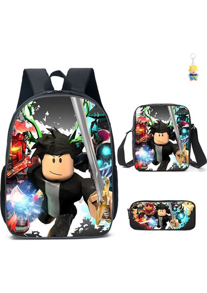 Roblox Öğrenci Okul Çantası Ilkokul ve Ortaokul Öğrencileri Sırt Çantası Üç Parçalı Set (Yurt Dışından)