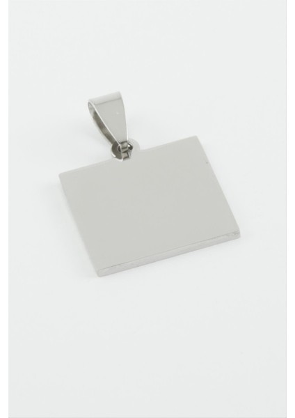Sepetim Kare Isim Yazılabilir Çelik Kolye Ucu 2x2 Cm-Gümüş Rengi