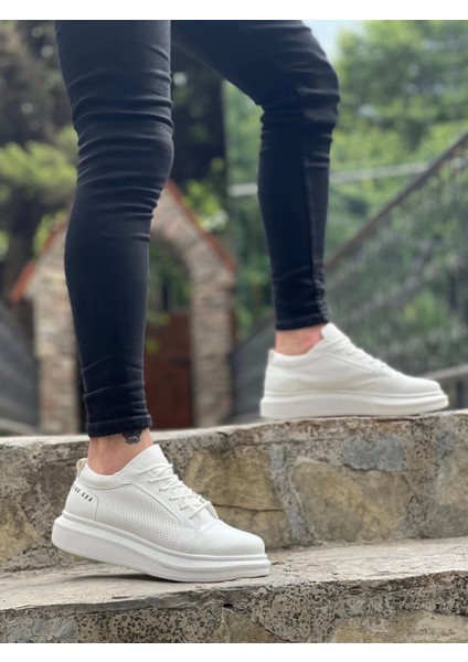 BA0548 Boa Kalın Yüksek Taban Beyaz Bağcıklı Spor Erkek Ayakkabı modelleri