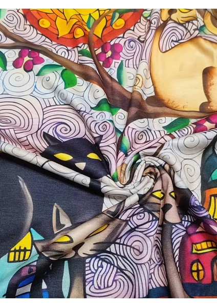 Kadın Uzun Kollu Bisiklet Yaka Kedi Baskılı Süprem Bluz indirimleri