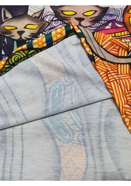 Kadın Uzun Kollu Bisiklet Yaka Kedi Baskılı Süprem Bluz