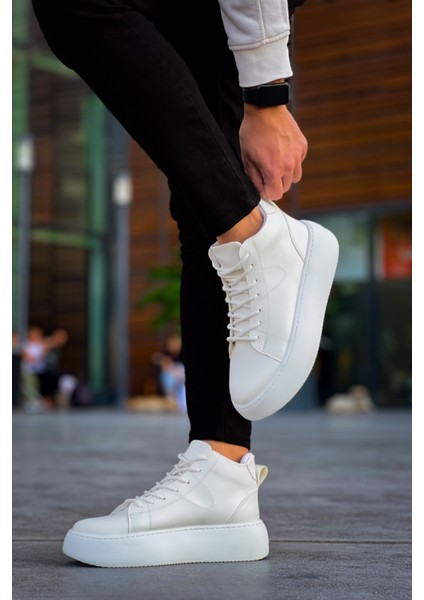 LE10 Bağcıklı Erkek Yüksek Beyaz Taban Antrasit Spor Bot