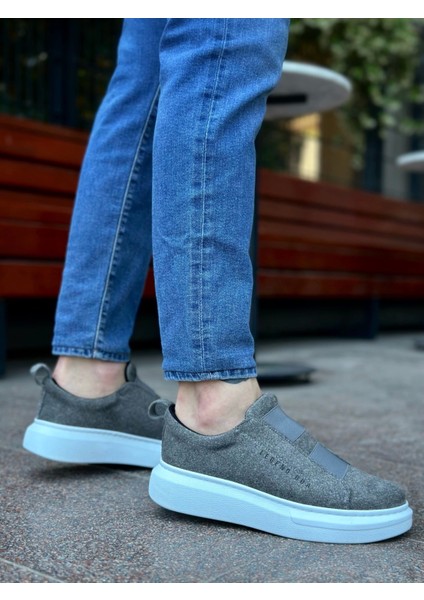 BA0307 Boa Kalın Süet Yüksek Taban Çift Bant Gri Erkek Ayakkabı