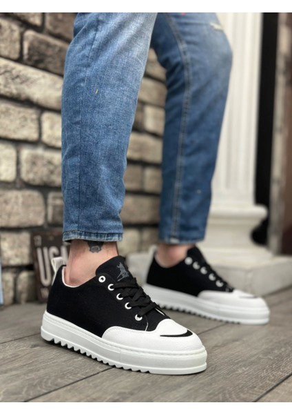 BA0328 Boa Kalın Yüksek Taban Smile Desenli Siyah Beyaz Spor Erkek Ayakkabı modelleri