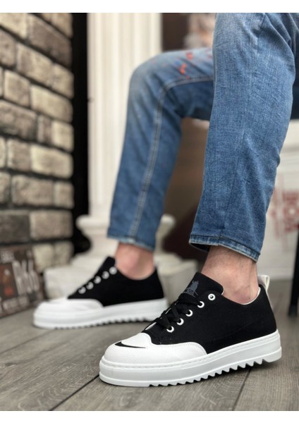 BA0328 Boa Kalın Yüksek Taban Smile Desenli Siyah Beyaz Spor Erkek Ayakkabı fırsatları