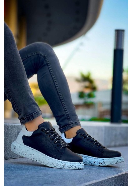 KB-X500 Kuback Siyah Beyaz Yüksek Taban Bağcıklı Günlük Erkek Ayakkabı