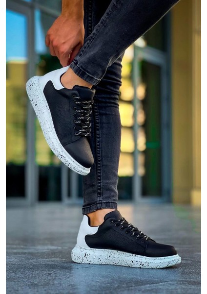 KB-X500 Kuback Siyah Beyaz Yüksek Taban Bağcıklı Günlük Erkek Ayakkabı