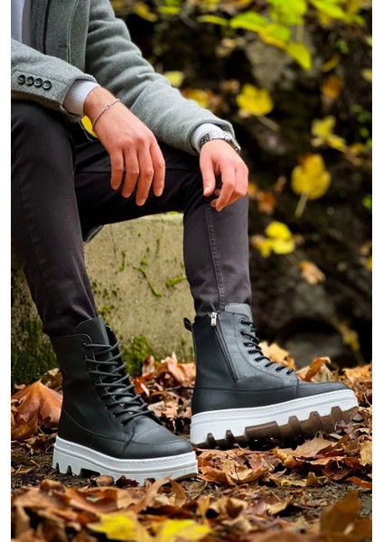 KB-0993 Kuback Siyah Cilt Beyaz Yüksek Taban Postal Bot fırsatları