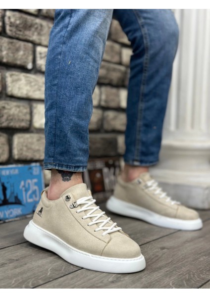 BA0331 Bağcıklı Erkek Yüksek Taban Gri Süet Beyaz Taban Spor Ayakkabı
