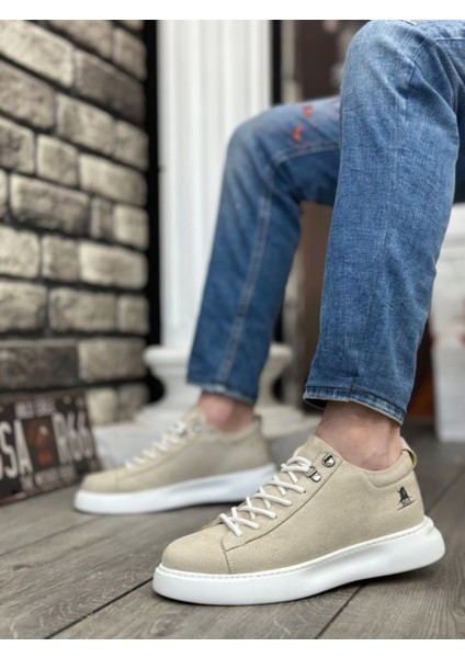 BA0331 Bağcıklı Erkek Yüksek Taban Gri Süet Beyaz Taban Spor Ayakkabı