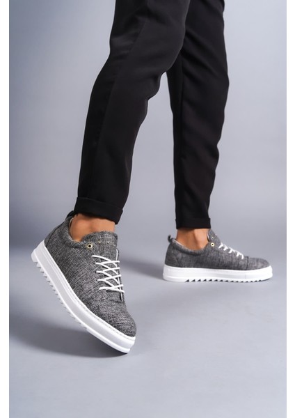 SLW152 Cool Bağcıklı Keten Erkek Günlük Spor Klasik Ayakkabı Bt Gri