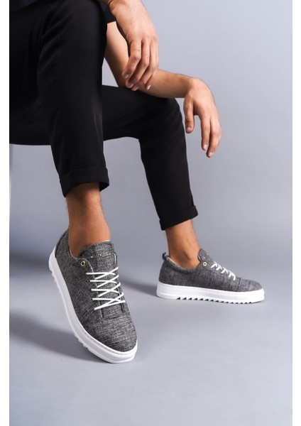 SLW152 Cool Bağcıklı Keten Erkek Günlük Spor Klasik Ayakkabı Bt Gri