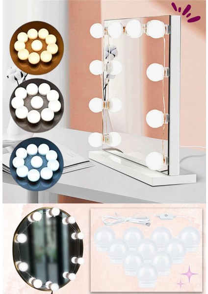 10 Lu Makyaj Masası Banyo Aynası Giyim Odası Aydınlatma Hollywood Tarzı Nostaljik LED Lamba 3 Mod