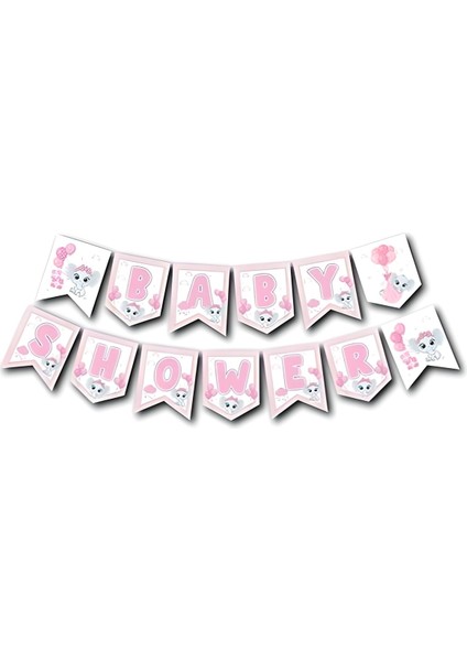 Zikzak Banner Baby Shower Pembe Fil