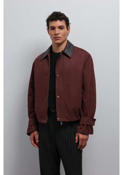 Bordo Kontrast Yaka Teknik Erkek Mont