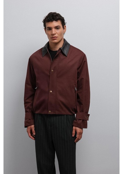 Bordo Kontrast Yaka Teknik Erkek Mont fiyatları