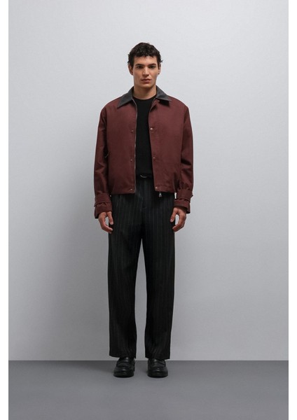 Bordo Kontrast Yaka Teknik Erkek Mont fırsatları