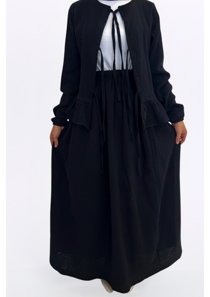 Müslin Etekli Takım-Rahat Kalıp Müslin Kumaş %100 Pamuk Etekli Kadın Kimono Takım fırsatları