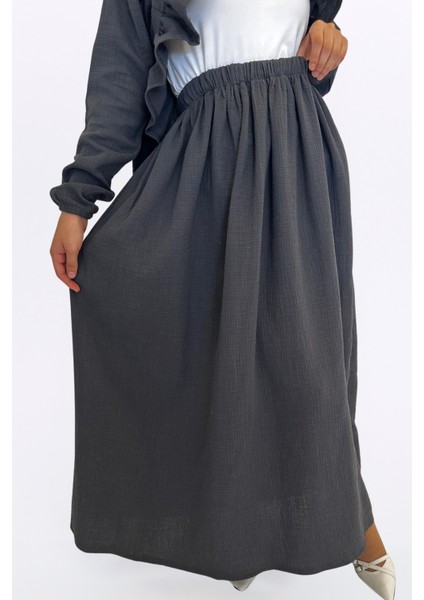 Müslin Etekli Takım-Rahat Kalıp Müslin Kumaş %100 Pamuk Etekli Kadın Kimono Takım