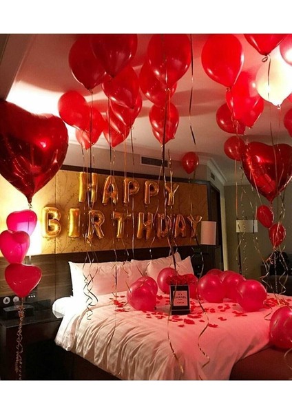Romantik Gold Kırmızı Doğum Günü Seti M62