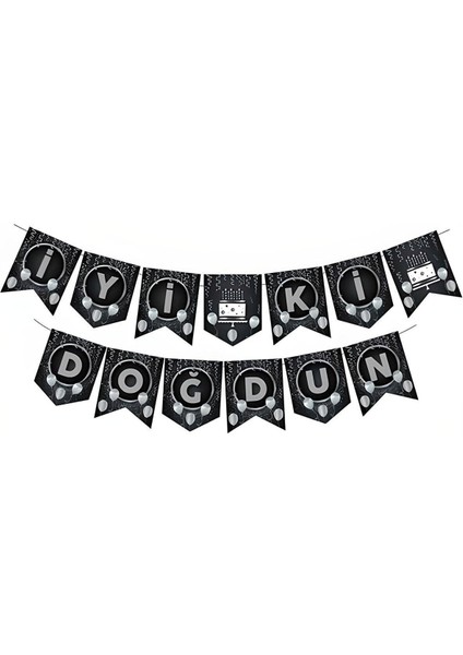 Zikzak Banner Ofset Siyah Gümüş Iyi Ki Doğdun