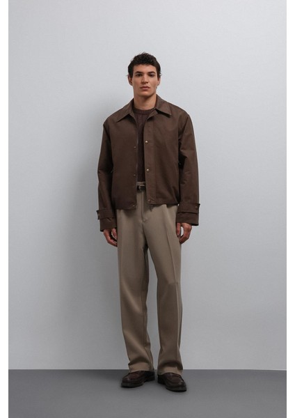 Kahve Kontrast Yaka Teknik Erkek Mont modelleri