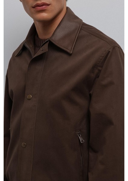 Kahve Kontrast Yaka Teknik Erkek Mont fırsatları