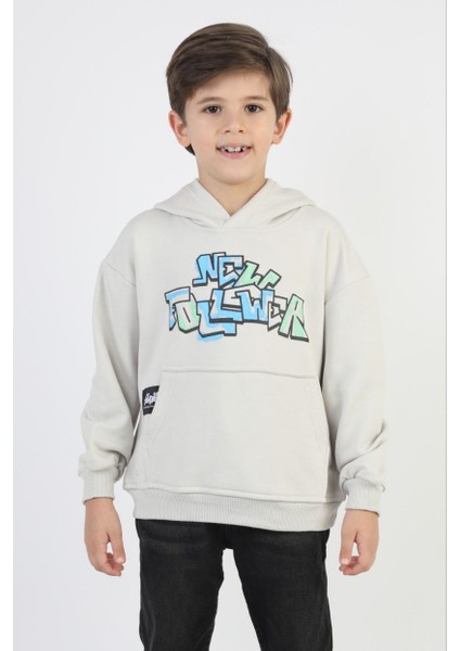 Erkek Kapşonlu Grafiti Yazılı Sweatshirt