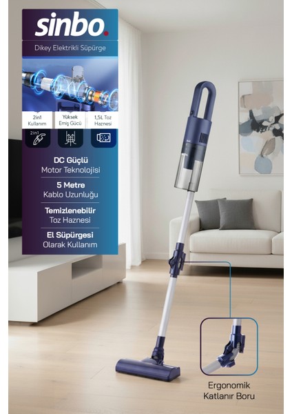 SVC-8629 Kablolu Dikey Elektrikli Süpürge - Mavi
