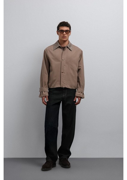 Bej Kontrast Yaka Teknik Erkek Mont modelleri